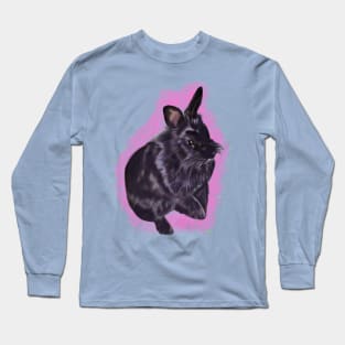 bunny rabbit cute  ebony colored coloured lionhead bunny rabbit with pink background Long Sleeve T-Shirt